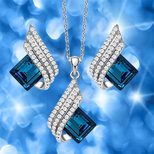 Silver crystal earrings set